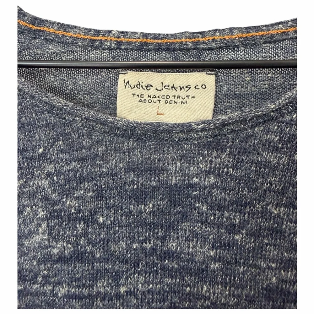 Nudie Jeans Co Vladimir Wool Linen Sweater Blue Speckled L Minimalist - Picture 4 of 5